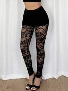 Calvaya Nuevos leggings de mujer de diseño moderno de 2 en 1 con parches de encaje