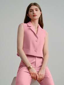 MOTF STUDIO LAPEL COLLAR BOXY WAISTCOAT - Pink - View 3