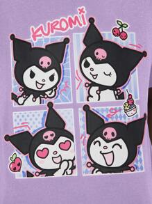 HELLO KITTY AND FRIENDS | SHEIN 年轻女孩卡通印花休闲百搭针织短袖 T 恤 - 紫色 - 查看 4