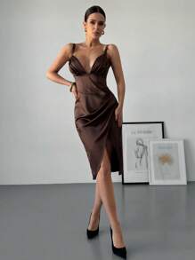 Firerie Ladies Summer Elegant Romantic Fashion Commuter Sexy Elegant Style Brown Split Slim Elegant Ladies Dresses, Women's Day, Ladies Party, Beach Vacation Ladies, Back To School Graduation Season Ladies, Romantic Dating, Birthday, Easter Ladies, Brazilian Carnival, Music Festivals, Spring/Summer Ladies, Wedding Season, Brunch Women's Dresses, Prom/Bohemian Style,Summer Dresses For Women