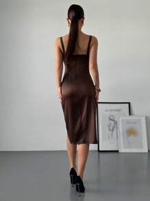 Firerie Ladies Summer Elegant Romantic Fashion Commuter Sexy Elegant Style Brown Split Slim Elegant Ladies Dresses, Women's Day, Ladies Party, Beach Vacation Ladies, Back To School Graduation Season Ladies, Romantic Dating, Birthday, Easter Ladies, Brazilian Carnival, Music Festivals, Spring/Summer Ladies, Wedding Season, Brunch Women's Dresses, Prom/Bohemian Style,Summer Dresses For Women