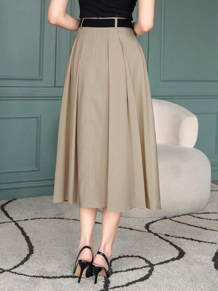 Women Plain Pleated A-Line Elegant Commuter Skirt,Fall Clothes Winter Women Skirts