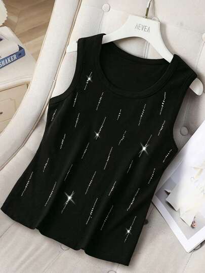 SHEIN LUNE 女士休闲优雅水钻装饰背心，适合春夏通勤