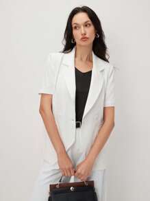 BizChic White Elegant Commuting Women's Jacket, Long Sleeve, Lightweight For Spring/Summer - White - View 6