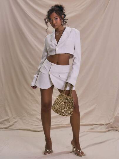 MUSERA Minifalda elegante y casual con detalles de botones tejidos a medida, perfecta para el verano