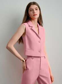 MOTF STUDIO LAPEL COLLAR BOXY WAISTCOAT - Pink - View 8