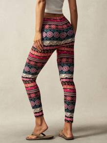 Bohemela Geometric Print Thermal Lined Leggings Autumn Winter BOHO Riga Velvet Halloween Christmas Causl Home - Multicolor - View 2