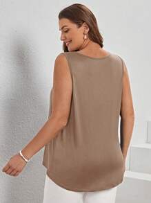 EMERY ROSE Camiseta de tirantes casual con cuello en V y plisados para mujer de talla grande