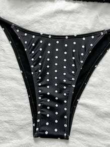 Swim Mod 2026春夏女士波点印花挂脖黑色比基尼套装，侧系带泳裤