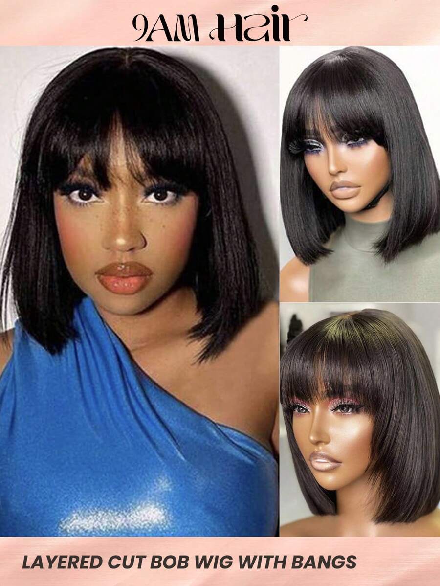 戴上去即走,逼真自然黑色假髮層次分明,無粘貼直髮瀏海極簡主義鬆緊帶蠻貝克頭,100％人髮分層設計鬆緊帶無蕾絲假髮 - S1 - 查看 1