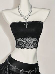 SHEIN ICON Sexy Lace Bandeau Top,Rave Top - Black - View 5