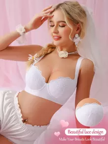 Women's Lace Wedding Lingerie, Soft Comfortable Wide-Strap Padded Adjustable Support Bra With Underwire, 1pc - White - View 7