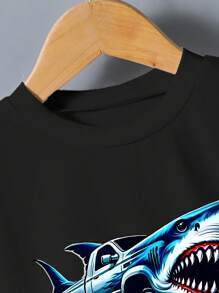 Young Boy Simple Fashion Summer Cargo Shorts And Short Sleeve Outfit Set - White - View 3