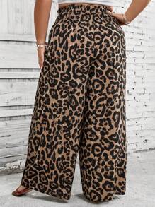 SHEIN CURVE+ 大码花卉豹纹高腰阔腿裤，适合夏季、海滩、音乐节 - 彩色 - 查看 2