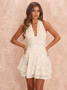 SHEIN BAE Textured Deep V-Neck High Split Solid Sexy Dress For Spring/Summer, Suitable For Valentine's Day Party, Romantic Dates