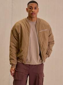 Musero Men Lightweight Zip Through Pocket Detail Ribbed Cuffed Bomber Jacket - Brown - View 1