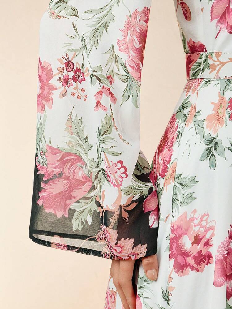 Spring, Elegant, Vacation, Beach, Casual, Floral Women Long Chiffon Printed Dress