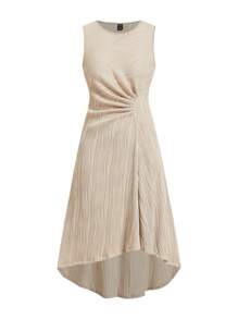 Ellevyn Robe élégante pour femmes à col rond sans manches, à motif jacquard texturé, avec ourlet asymétrique mi-long, couleur abricot, robe d'été/printemps pour les vacances