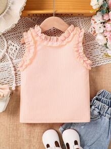 女童时尚荷叶边下摆吊带背心，夏季 - 粉色 - 查看 2