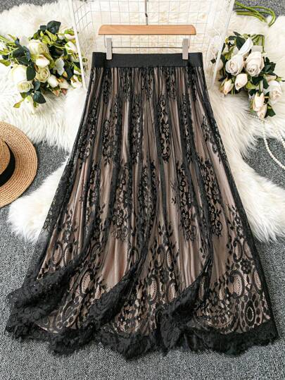 DreamSkyne Falda de encaje floral bohemia de talla grande, elegante, para el verano