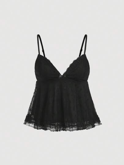 SHEIN MOD Black Lace Cami Top, Solid Color, Simple And Fashionable, Suitable For Summer,Sexy,Vacation Outfits Woman,Easter,Beach,Vacation,Western Wear Women,Cute Tops,Going Out Tops Women,Hippie Clothes For Women