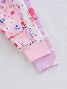 Bộ đồ ngủ 6 món cho bé gái, in hình kỳ lân hoa lá, cổ tròn, tay ngắn và quần legging, quần áo trẻ em gái, quần áo mùa hè cho bé gái, đồ ngủ ôm sát, đồ ngủ vừa vặn. - Nhiều màu - Xem 3