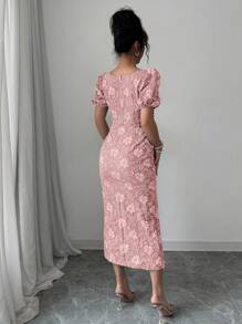 Modelyn 1 件女士方领简约时尚夏季连衣裙 - 粉色 - 查看 2