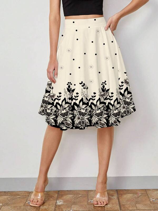 SHEIN Clasi Women's Romantic Floral Print Skirt, Suitable For Daily Wear In Summer Summer For Women Vacation Skirt Summer For Women Teacher For Women,Bohemia