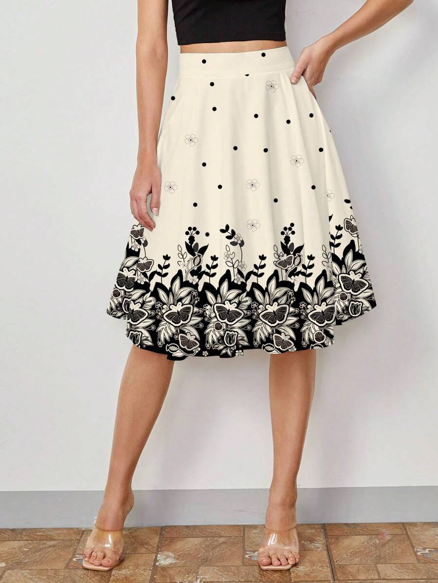 SHEIN Clasi Women's Romantic Floral Print Skirt, Suitable For Daily Wear In Summer Summer For Women Vacation Skirt Summer For Women Teacher For Women,Bohemia Chic Dress