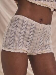 MUSERA Shorts mini ajustados de punto texturizado para verano, vacaciones, estilo bohemio, elegante, vacaciones en Ibiza, festival, rave, otoño, invierno, Navidad, Año Nuevo, fiesta - Crema - Ver 1