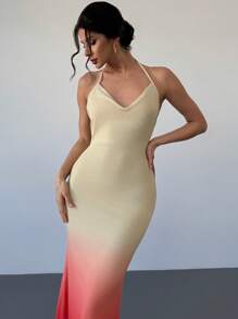 Firerie Valentine's Day New Style Women's Spring Summer Elegant Date/Holiday Sexy Gradient Color Tie Dye Plunge Neckline Open Back Tie Sheer Mesh Bodycon Slip Maxi Dress Concert Rave Outfit Women