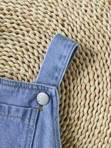 Baby Boys 2pcs Set: Simple White Short Sleeve Top + Cute Blue Denim Overall Jumpsuit. Loose, Minimalist Design With Large Pocket Front, Soft & Comfortable Casual Style Suitable For Spring/Summer Outings, Vacation, Daily Wear - Multicolor - View 3