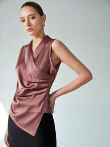 SHEIN Privé Áo vest không tay cổ bẻ bất đối xứng dành cho nữ - màu nâu - Xem 6