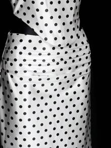 SHEIN ICON Satin Polka Dot Print One-Shoulder Top And Low Waist Skirt Set - Black and White - View 10