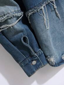 Manfinity Homme 男式前扣长袖口袋休闲牛仔夹克