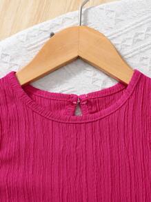 SHEIN Explorewe 2件套年轻女孩无袖纯色圆领背心和宽松纯色短裤套装 - 玫紅色 - 查看 5