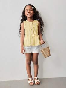 Maija Kids Maija Kids Top casual sans manches pour jeune fille avec col rond et décoration en nœud tissé