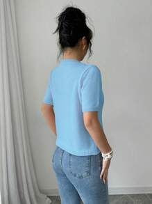 Gloray New Loose Fit Casual Knit Top, Pink Simplistic Button Decoration Short Sleeve Sweater For Women, Autumn/Winter