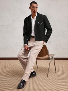 SHEIN X ELOISA & ORSON AKNOTIC Business Casual Chaqueta casual holgada de tejido para hombre, regular en los hombros, adecuada para el verano, regalo de graduación