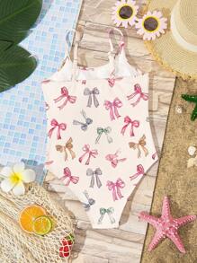 SHEIN Tween 女童休闲简约细肩带连体泳衣，适合夏季 - 彩色 - 查看 2