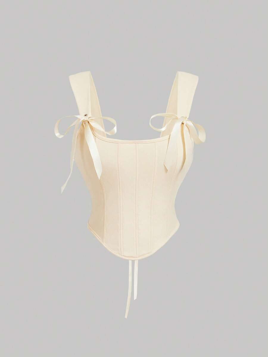 SHEIN MOD Bow Front Tie Back Corset Tank Top, Holiday, New Year's Eve, Tank Top For Going Out, Thanksgiving