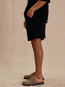 Musero Men Elasticated Drawstring Waistband Lined Crochet Knit Lightweight Jersey Shorts SPRING Style Wardrobe - Black - View 3