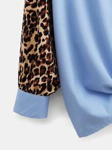 SHEIN EZwear Plus Size Blue Leopard Print Panel Shirt, Spring/Summer - Multicolor - View 4