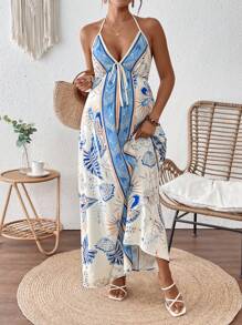 SHEIN Maternity Dress Sleeveless V-Neck Simple Fashionable Design, Suitable For Summer - Multicolor - View 9