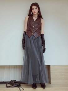 MOTF STUDIO MESH ZIPPER SKIRT - Coffee Brown - View 1