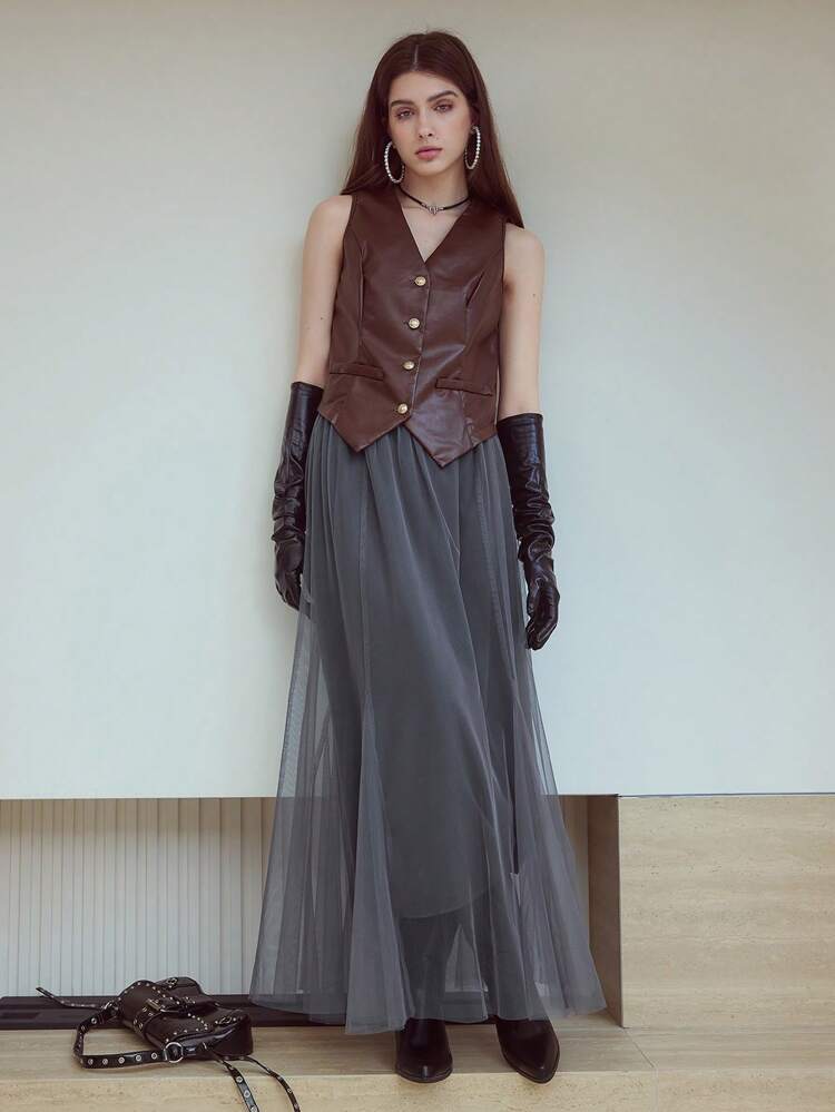 MOTF STUDIO MESH ZIPPER SKIRT