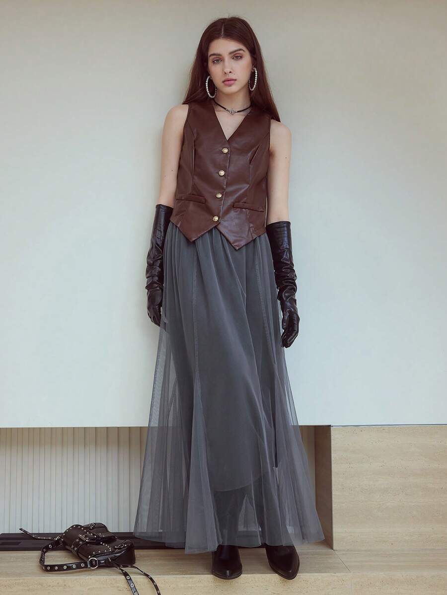 MOTF STUDIO MESH ZIPPER SKIRT - Coffee Brown - View 1