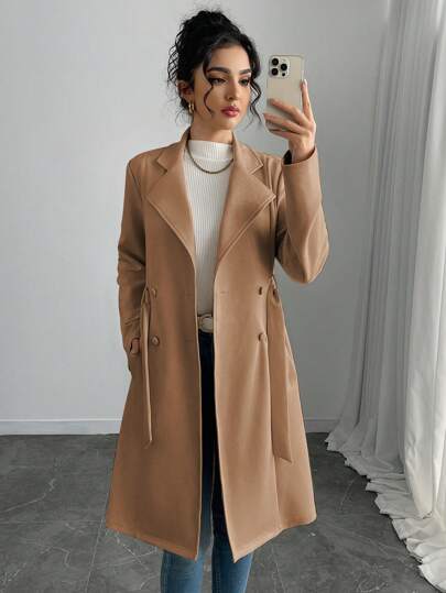 Rafferiza 女士纯色仿麂皮双排扣侧袋常规夹克