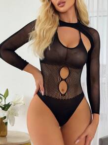 Set de 2 piezas de lencería sexy para mujer, conjunto de mono, ropa interior negra transparente y ajustada sin costuras