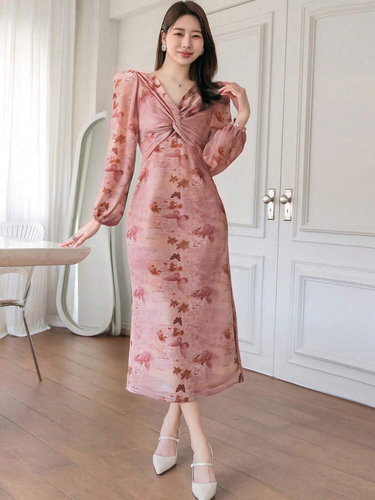 New Summer Spring Style First Date Outfit Plant & Butterfly Print Bodycon Dress For Women Floral Maxi Dress